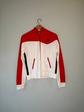 Nike Red and White Retro Track Jacket with Black Accent